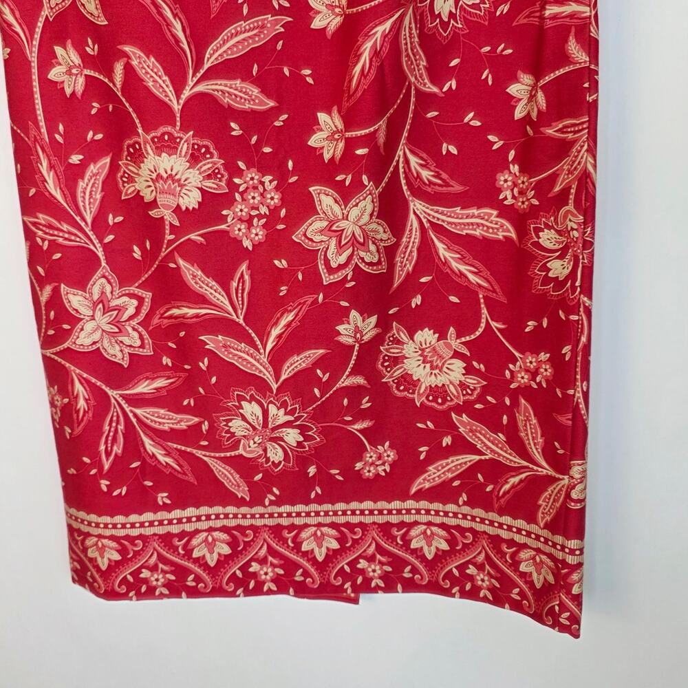 Talbots Petites Skirt 10 Berry Red Floral Midi Cotton Zip Boho Cottage Classic - Picture 5 of 14
